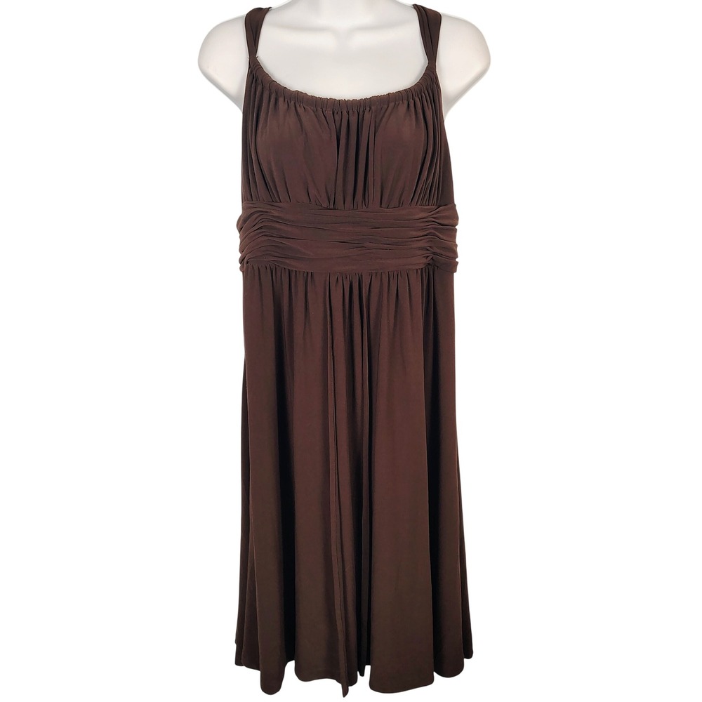 Jones Wear‎ Chocolate Brown Ruched Empire Waist Midi Dress Womens 16 Sleeveless
